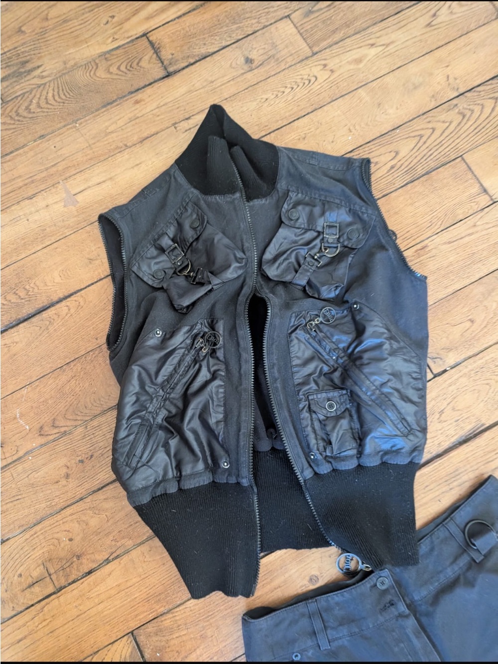 Dior Black Multi-Pocket Utility Vest Set with capris